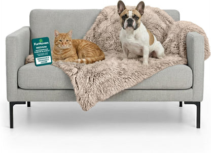 FurHaven Waterproof Throw Blanket For Dogs & Indoor Cats, Reversible Protective Pet Blanket, Extra Large, Long Faux Fur & Velvet, Mist Gray