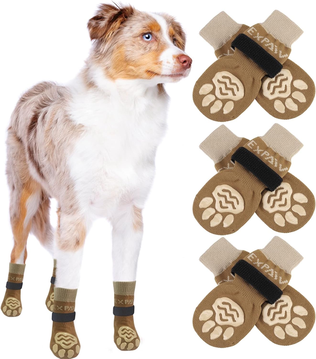 EXPAWLORER 6Pcs Anti-Slip Dog Socks to Prevent Licking Paws,Dog Shoes for Hot Pavement,Dog Booties Traction Control on Hardwood Floor,Boots & Paw Protectors, for Puppy Small Medium Large Senior Dogs