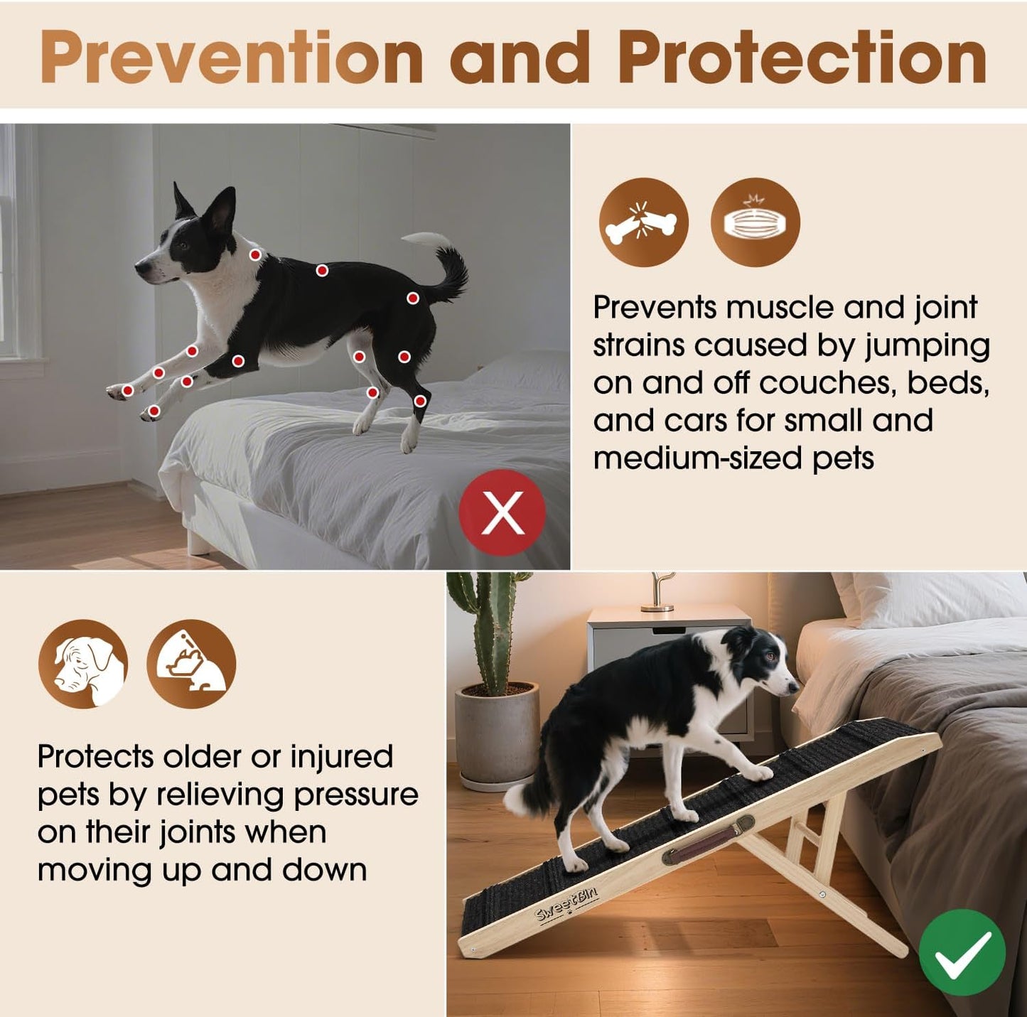 2026 Upgraded Dog Ramp for Couch - Foldable Small Dog Ramp for Bed - 4 Adjustable Height from 12" to 20" - Portable Pet Stairs with Non-Slip Pad - Pet Ramps Use for Low Bed Couch Steps Up to 60LBS
