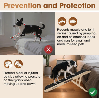 2026 Upgraded Dog Ramp for Couch - Foldable Small Dog Ramp for Bed - 4 Adjustable Height from 12" to 20" - Portable Pet Stairs with Non-Slip Pad - Pet Ramps Use for Low Bed Couch Steps Up to 60LBS