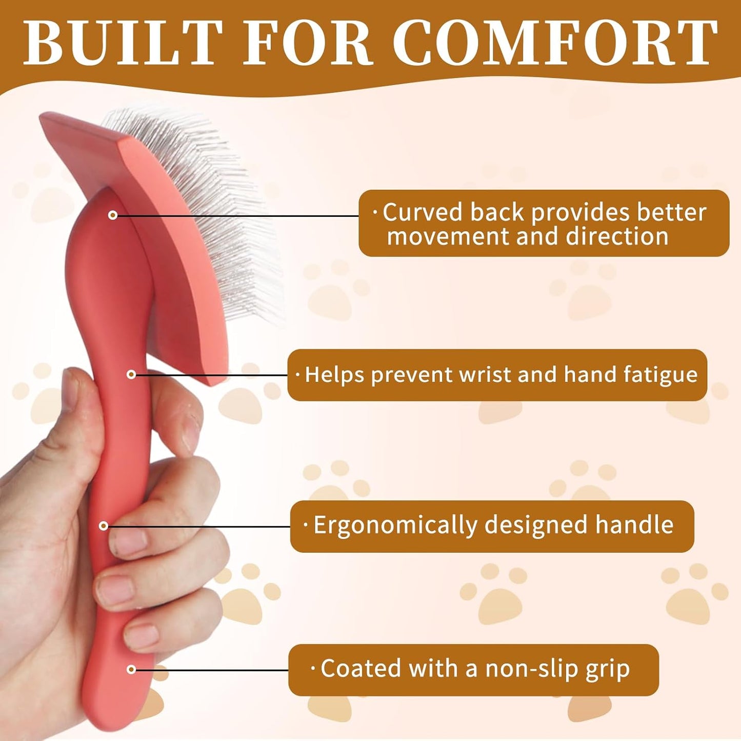 Ergonomic Slicker Brush for Dogs - Deshedding Tool for Thick Undercoat, Grooming Brush for Large Dogs (Samoyed), Easy-Clean, Red Large