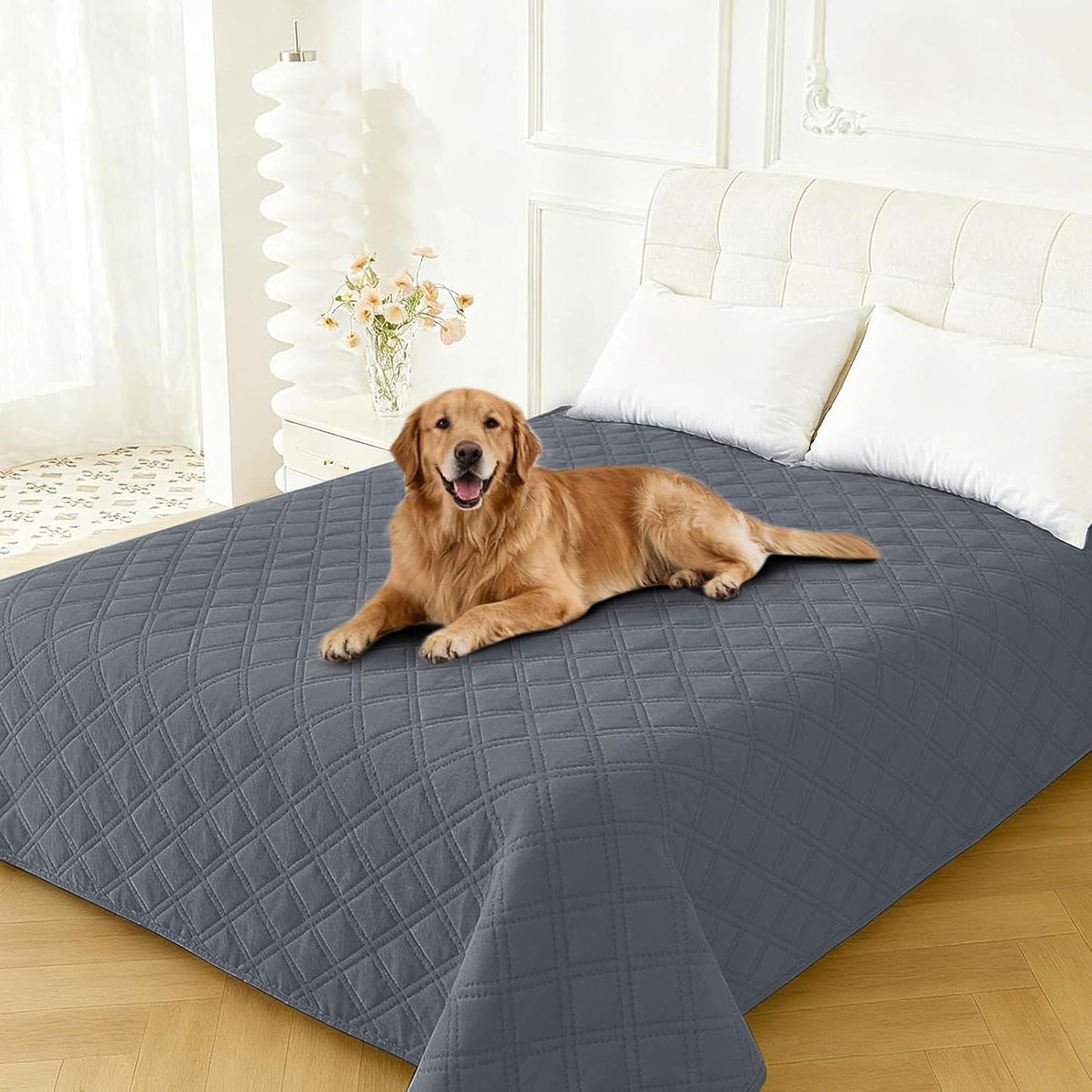 Waterproof Dog Blanket, Non-Slip Soft Pet Bed Cover, Couch Cover for Dogs Washable, Protects Sofa, Furniture, Crate, Car, Tear Resistant Leakproof Pet Blanket (30x70 Inch, Dark Grey)