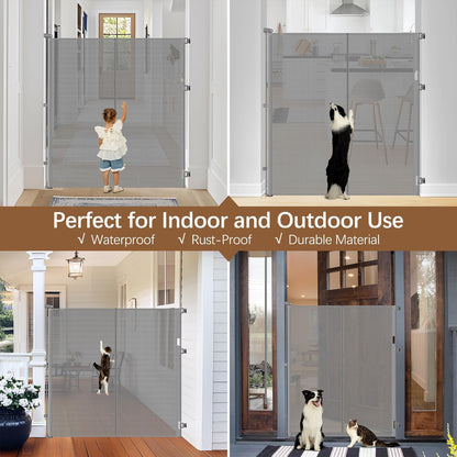 Reinforced 55" Extra Tall Pet Gate for Doorway - No Jumping Over, 55" Wide Retractable Baby Gates with Support Rods - No Crawling Under, Climb Proof Cat Gate for Stairs Tall Retractable Dog Gate/Black