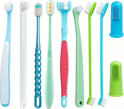 10 Pieces Pet Toothbrush Set for Medium Large Dogs, Extra Long Double-Ended Dog Toothbrush with 360° Brush, Soft Bristle Dental Care Kit with Finger Brushes, Pet Teeth Cleaning Supplies (Multicolor)