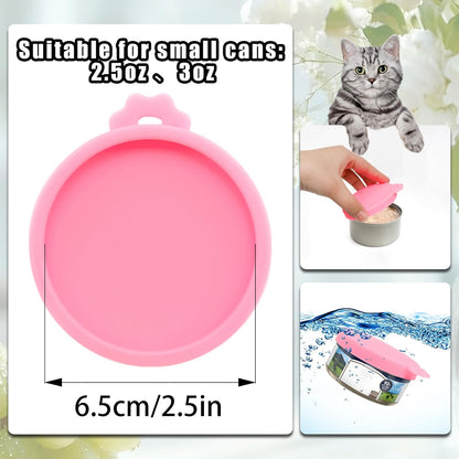 PINE & LINEN 4 Pcs 2.5inch Durable Pet Can Lids, Silicone Small Pet Can Covers Waterproof Cat Food Cans Lids for 3 oz Cat Food Cans（Yellow+Red+Pink+Blue）