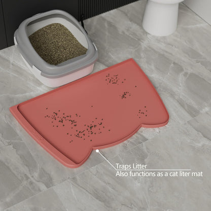OHMO - Cat Food Mat, Silicone Pet Feeding Mat for Floor Non-Skid Waterproof Dog Water Bowl Tray, Easy to Clean Pet Placemat (Erythrinus, 18 * 9.8'')