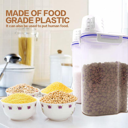 TIOVERY Dog Food Storage Container, 5-7 Lbs Airtight Pet Food Container, Cat Food Container Dispenser Plastic Bin with Pouring Spout, Portable Handle and a Collapsible bowl for Dogs Cats Grey/6Qt