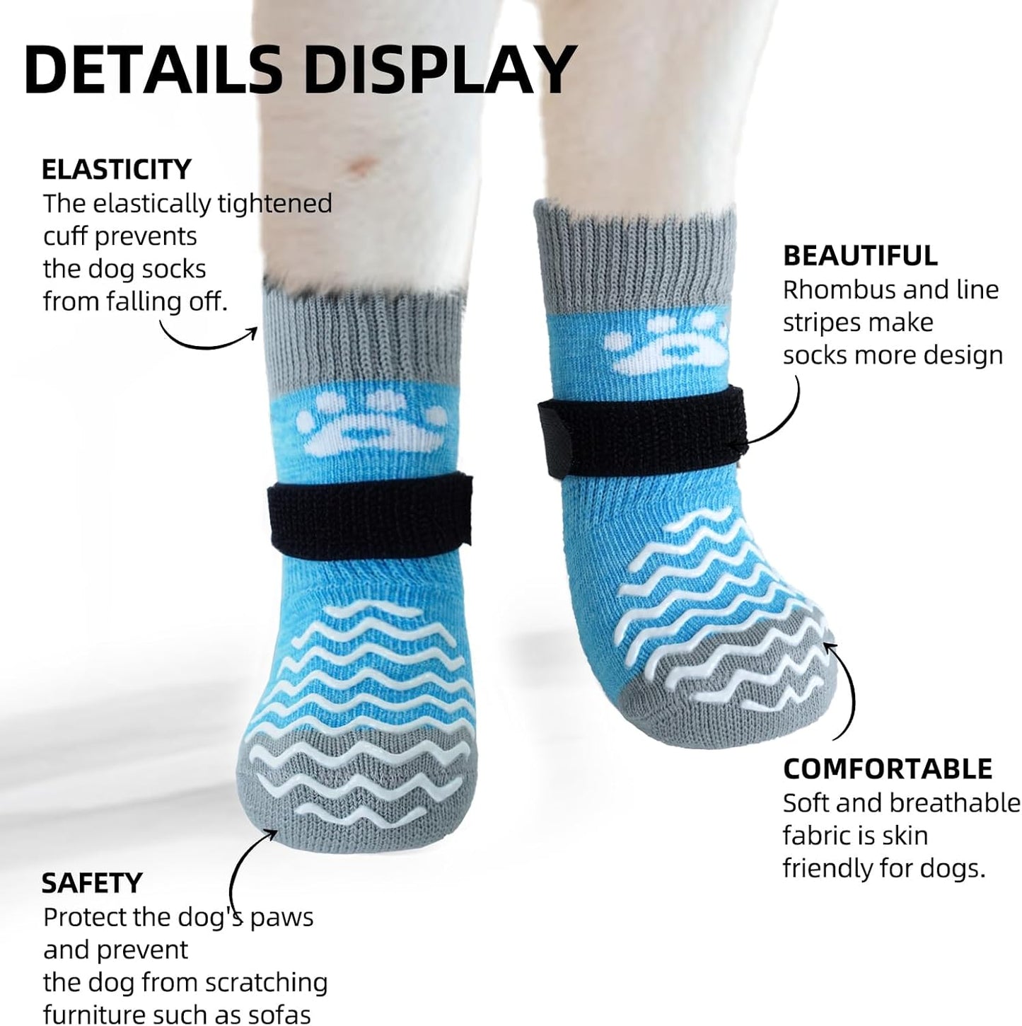 PUPTECK Anti Slip Dog Socks with Double Grippers for Hardwood Floors, Shoes for Hot/Cold Pavement, Boots & Paws Protectors to Prevent Licking, Traction Booties for Senior Small Large Dogs