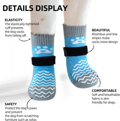 PUPTECK Anti Slip Dog Socks with Double Grippers for Hardwood Floors, Shoes for Hot/Cold Pavement, Boots & Paws Protectors to Prevent Licking, Traction Booties for Senior Small Large Dogs
