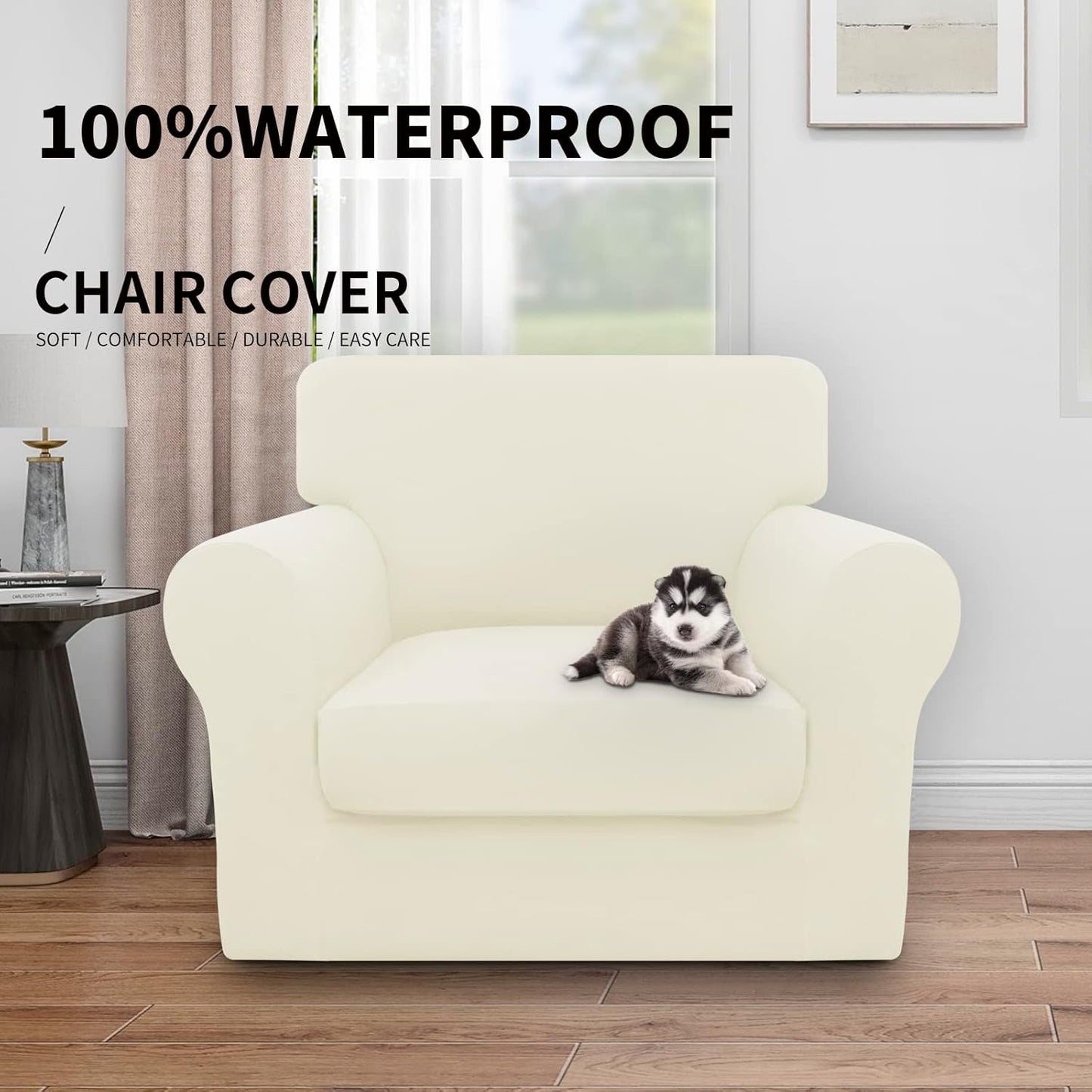 Easy-Going 100% Dual Waterproof 4 Pieces Stretch Soft Couch Cover for Dogs, Sofa Slipcover for 3 Separate Cushion Couch Leakproof Furniture Protector for Kids, Pets Dark Gray