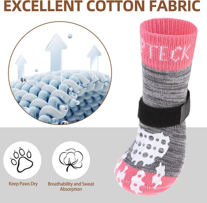 PUPTECK Anti-Slip Dog Socks with Double Sides Grips for Small Medium Large Dogs Hardwood Floors Prevents Licking, Dog Shoes for Hot Pavement Traction Control Paw Protector for Senior Dogs, Grey L