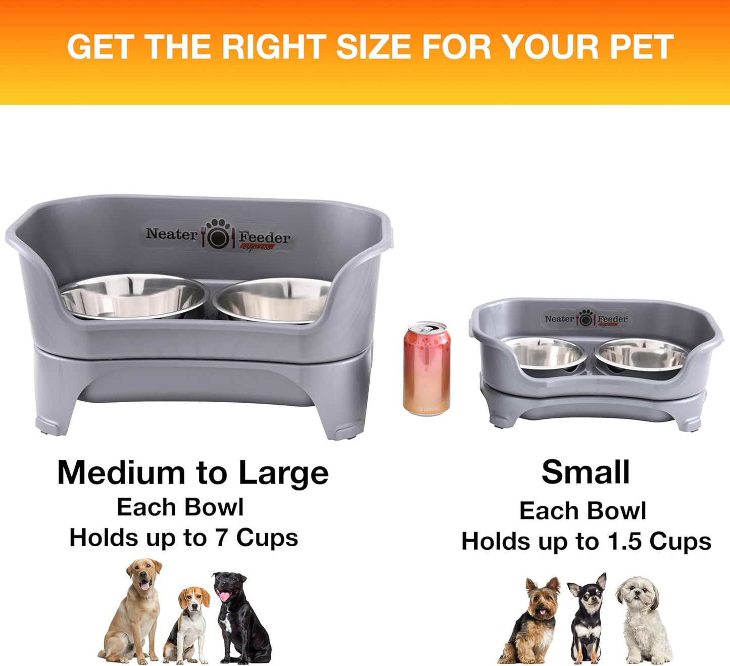 Neater Feeder Express Mess Proof Dog Bowls Elevated for Small Breeds under 15 Lb, Made in USA, No Spill Raised Dog Food Bowl Stand, Stainless Steel Food and Water Bowl Set, Feeding Station, Cappuccino