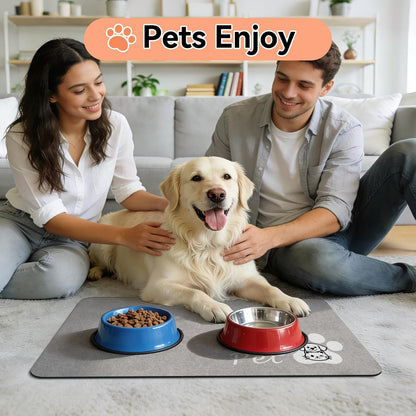 Dog Food Mat - Absorbent Cat Dog Bowl Mat for Food and Water, Quick Dry Pet Food Mats for Floors with Waterproof Rubber Backing, Puppy Cat Feeding Mats for Messy Drinkers,12"x20", Dark Grey