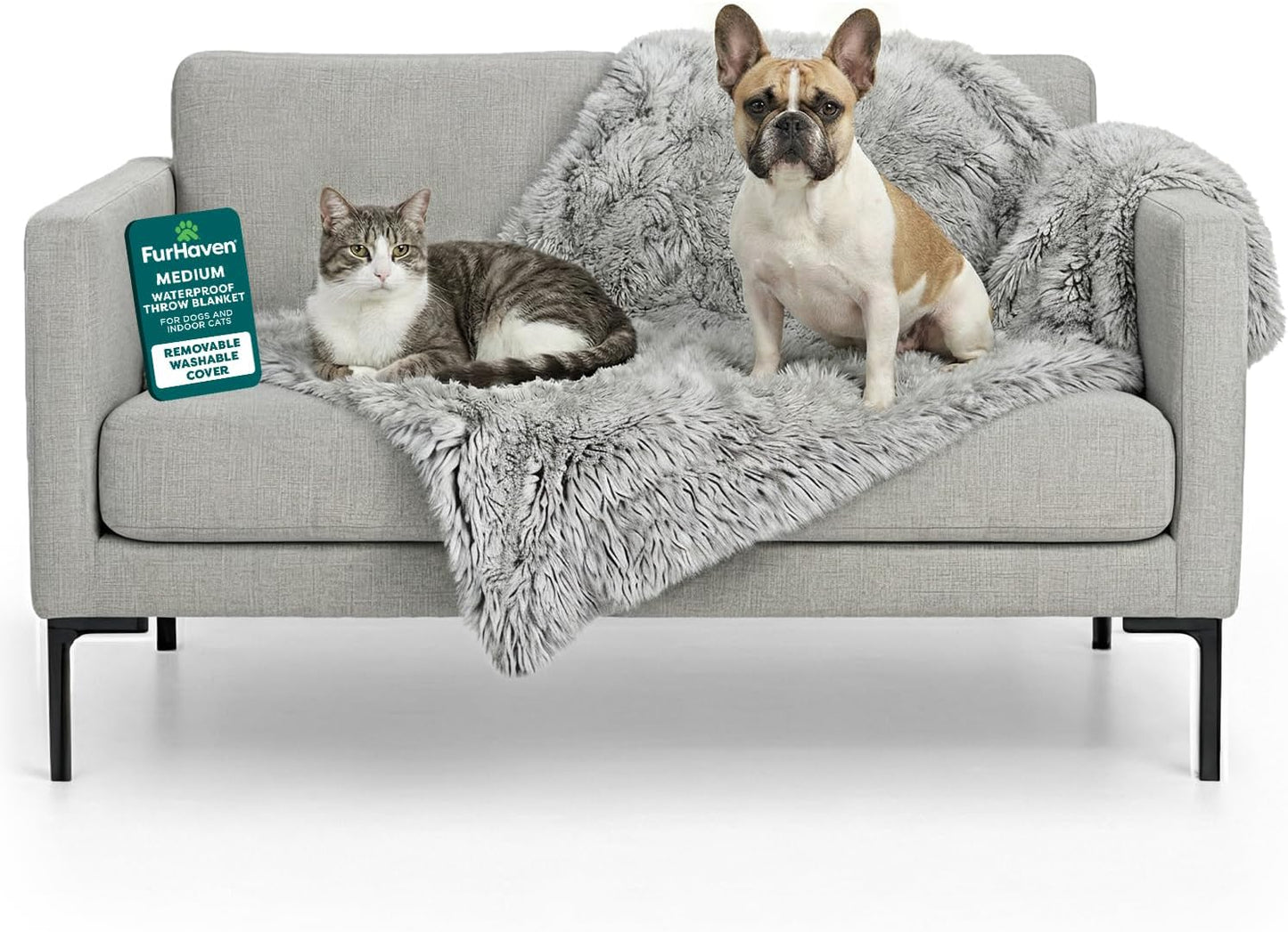 FurHaven Waterproof Throw Blanket For Dogs & Indoor Cats, Reversible Protective Pet Blanket, Extra Large, Long Faux Fur & Velvet, Mist Gray