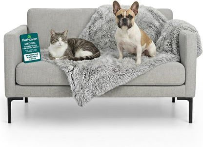 FurHaven Waterproof Throw Blanket For Dogs & Indoor Cats, Reversible Protective Pet Blanket, Extra Large, Long Faux Fur & Velvet, Mist Gray
