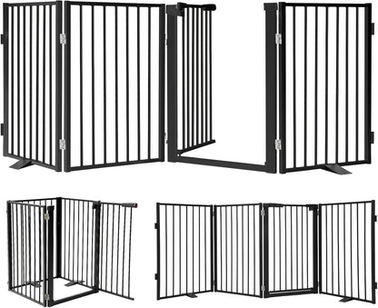 Snagle Paw Full Metal Freestanding Dog Gate,Indoor Dog Gate with Floor Protect Support Feet, 40x24 Inches Foldable Dogs Barrier for Stairs, Hallways and Doorways (24'' H 2 Panel, White