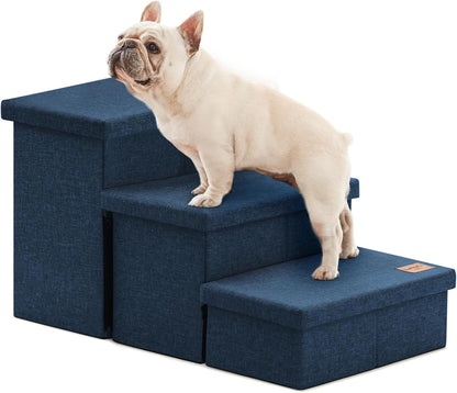 Love's cabin Dog Stairs with Storage 13" H, Foldable Pet Stairs for Small Medium or Large Dogs, Cat Puppy Steps Ramp with Zip up to 150 lbs, Solid Grey, 2 Steps