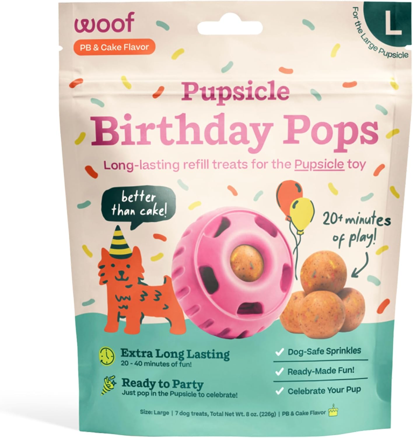 WOOF Pupsicle Refill Pops - Low-Mess Dog Snacks - with Peanut Butter and Beef - Dog Treats - Long Lasting - Large Pops - 7 Count