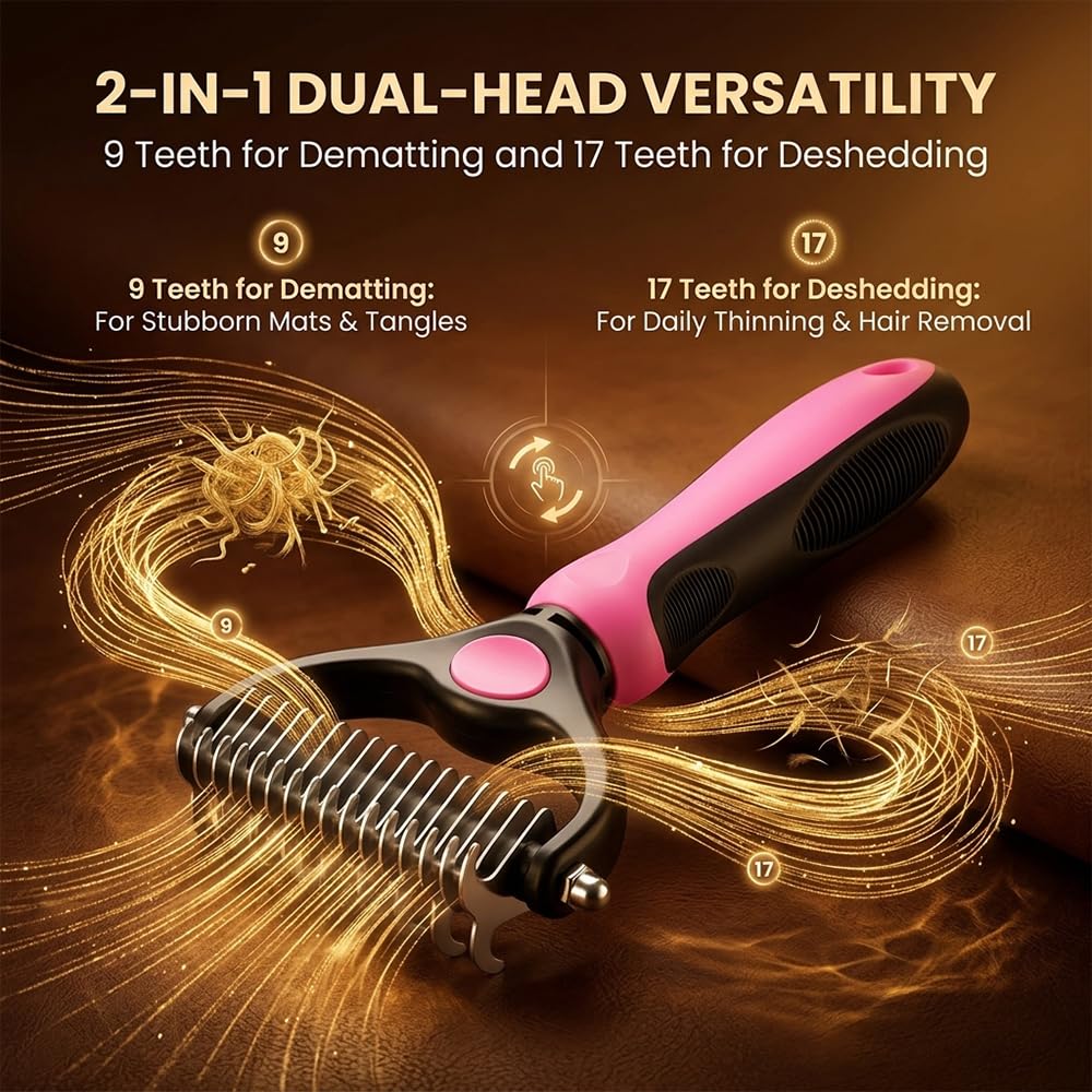 Sakerplus Double-Sided Pet Grooming Rake,Dematting Undercoat Rake for Dogs and Cats, 2-in-1 Dematting Comb, Pet Grooming Rake for Long Hair Pets (Blue, large+small)
