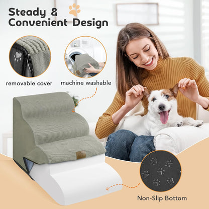 Mestuel 2-Tiers Extended Dog Stairs Steps for Couch Sofa, Dog Stairs for Small Dogs, Pet Stairs Ramp Ladder Friendly to Small Old Joint Injury Dogs Cats,Non-Slip & Washable,Blue