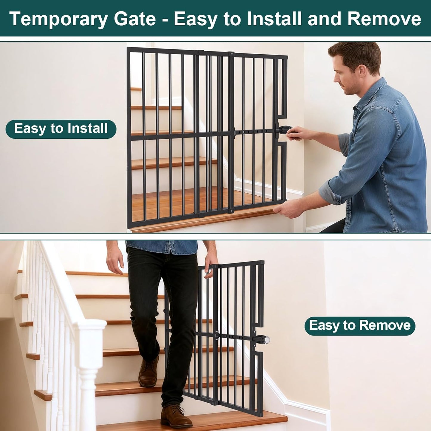 10-Second Quick Install Pressure Mounted Dog Gate for Pets and Kids,Adjustable 29'' to 43'' Wide Metal Pet Gate for Doorways Stairs,No Drilling,Expandable,30'' Tall Indoor Portable Safety Baby Gate
