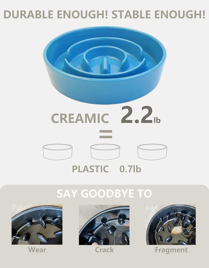 Ceramic Slow Feeder Dog Bowls, 2.0 Cups Slow Feeder for Medium Dogs, Puzzle Maze Bowl to Slow Down Eating, 30oz, 8in, White