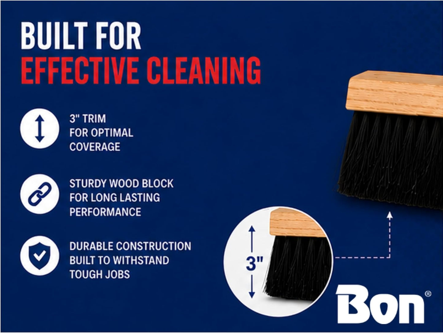 Bon Floor Broom 18 in. with 3 in. Black Horsehair Bristles and 5 ft. Wood Handle for Dry Sweeping Smooth Floors