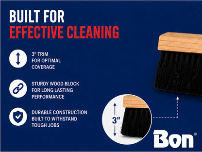 Bon Floor Broom 18 in. with 3 in. Black Horsehair Bristles and 5 ft. Wood Handle for Dry Sweeping Smooth Floors