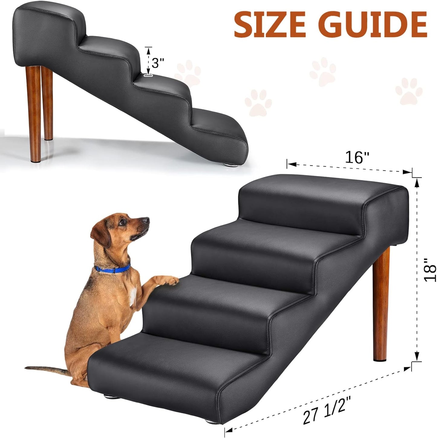Senneny Imitation Linen Faux Leather Dog Stairs, for Pets up to 150 lbs, Waterproof, Scratch Resistant Pet Steps/Stairs with High Density Foam and Detachable Wooden Legs, Light Beige Linen, 4 Step