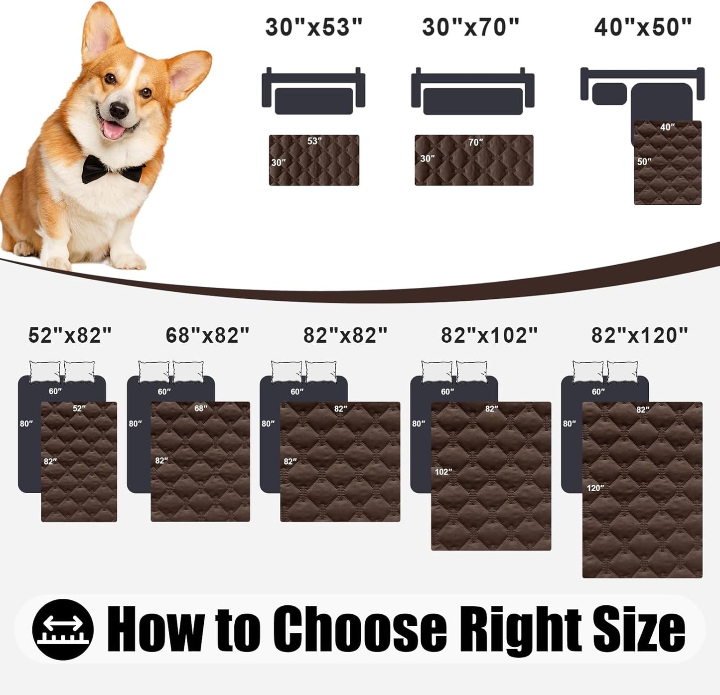Smiry Waterproof Dog Bed Cover Blanket 30x70, Soft Reversible Pet Blanket, Washable Leakproof Cats Dogs Couch Cover for Sofa, Couch, Furniture, Grey/Dark Grey