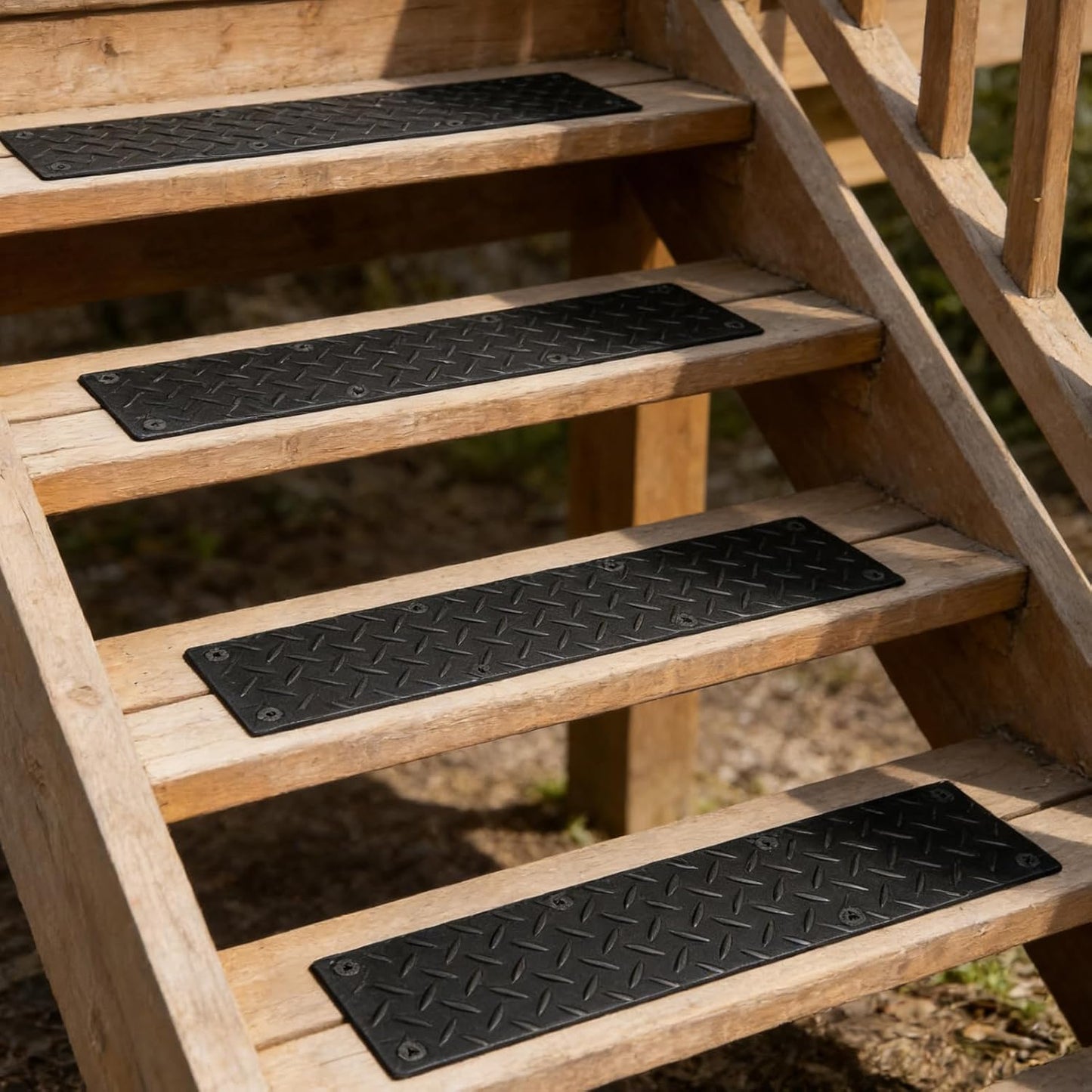 4 Pack Rubber Outdoor Stair Treads for Wooden Steps 30” x 5” Anti-Slip Step Mat Screw Down Waterproof Non Slip Stair Grips Strips for Stairs Garage Patio Dogs Walkways Rainy and Snowy Days