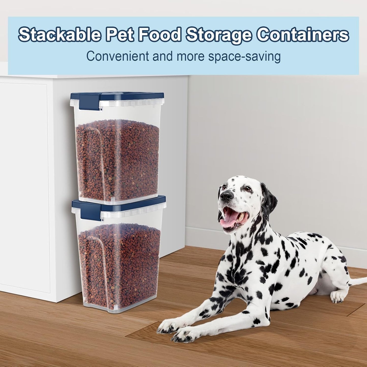 6 lbs Airtight Dog Cat Food Storage Container and Dog Treat Containers BPA-Free, PET Clear Stackable Pet Storage Bin, 1-Cup Scoop, 1-Sponge cleaning brush, Pop Top, With handle, Easy Mobility-Medium