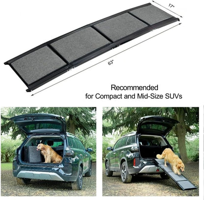 Pet Ramp (160 x 44 cm),Dog Ramp for Car, SUV & Truck, 63" Long & 17" Wide, Fold-able & Portable Pet Ramp with Non-Slip Rug Surface, Extra Wide Dog Steps for Medium & Large Dogs Up to 250LBS