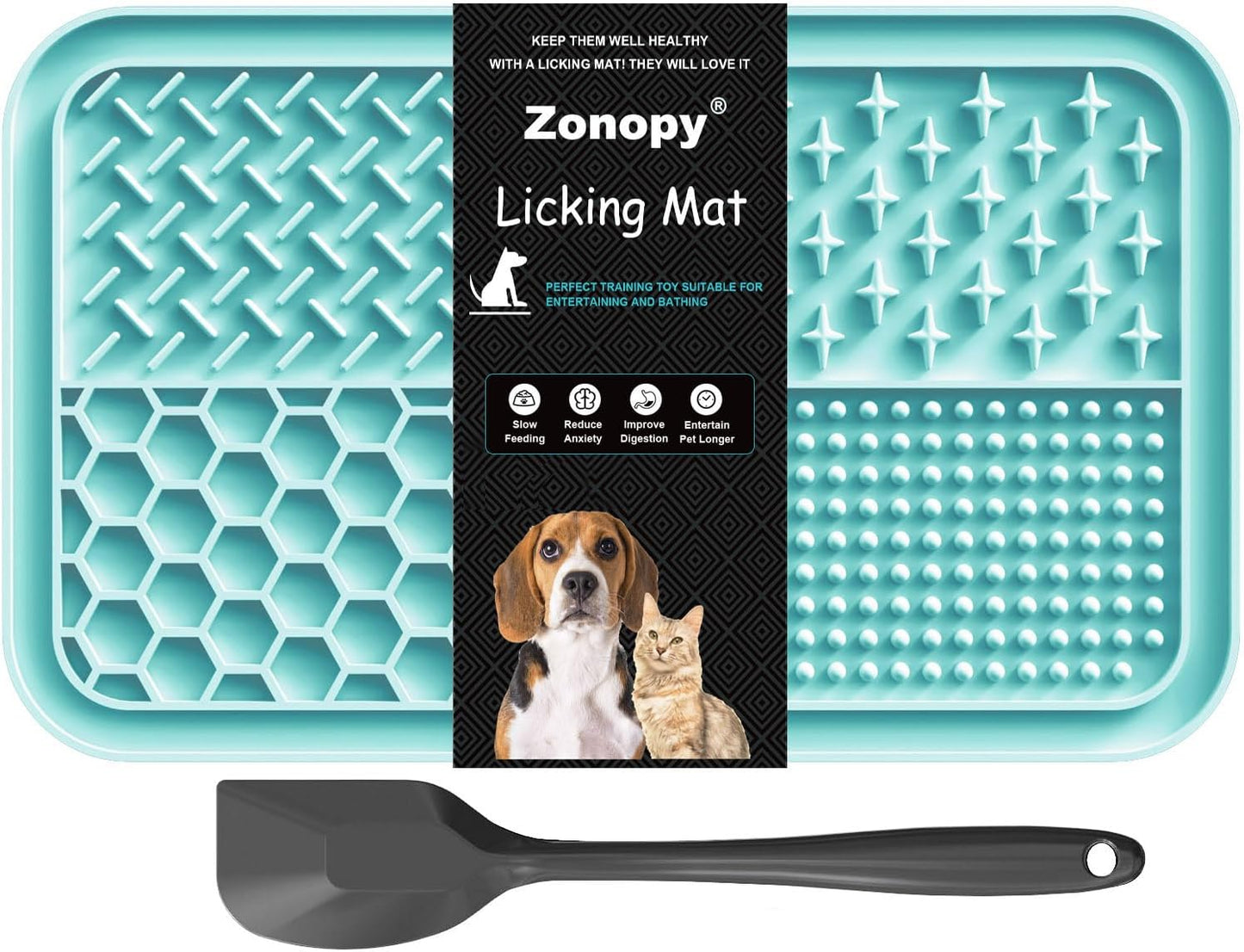Licking Mat for Dogs & Cats with Suction Cups, 1 Pack Square Dog Slow Feeder Lick Pat for Anxiety Relief & Boredom, Dog Toys to Keep Them Busy, Pets Grooming Bathing Training Mat