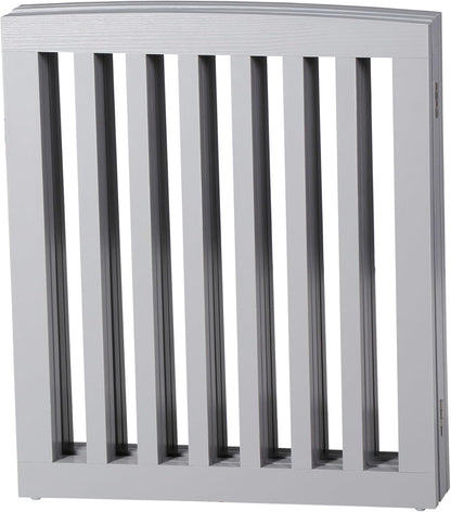 Freestanding Dog Door Indoor Folding Puppy Gate for Doorways Stairs 4-Panel Wood Pet Safe Barrier Fence for Hallways, Gray