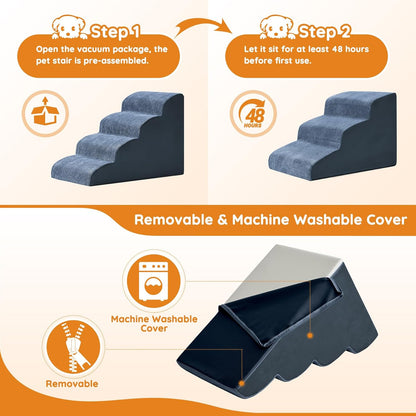 Dogs Steps for Bed, Dog Stairs for Small Dogs, 2-Step Dog Ramp for Bed, Couch, Sofa, and Chairs, Non-Slip Bottom Design, Cat Scratching, High Density Foam Portable Pet Step, Indoor, Grey