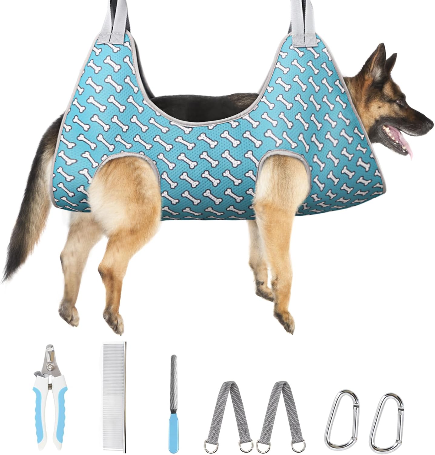 Supet Dog Grooming Hammock Harness for Dogs Cats, Relaxation Pet Nail Clipper Hammock, Restraint Dog & Small Animal Leashes Sling for Groomingk for Nail Trimming (Coral Blue, S)