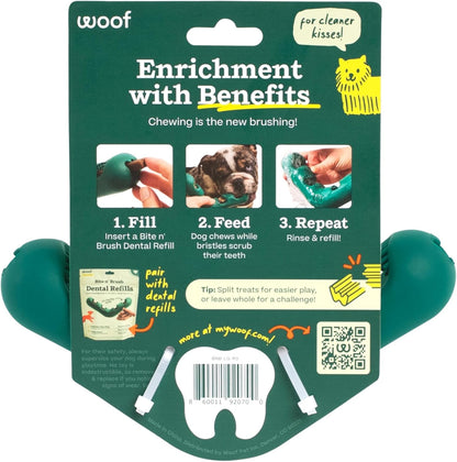 WOOF The Bite n' Brush - Dog Toothbrush Toy - Scrub Plaque and Tartar from Your Dog's Teeth and Mouth - Dog Dental Chew Toy - Small