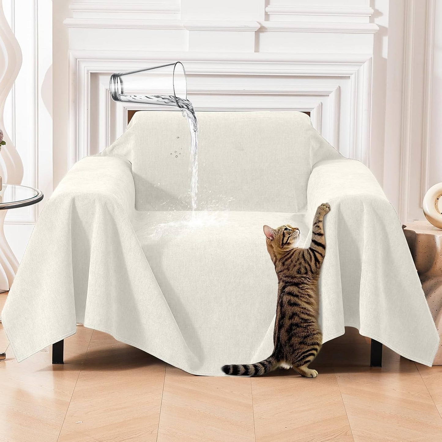 Deep Dream Cat-Scratch Resistant Couch Cover, Waterproof Sofa Cover for 3 Cushion Couch Washable, Pet Friendly Couch Protectors Anti Slip Thickened Love Seat Slipcovers for Pets, 71" x 118", Dark Grey