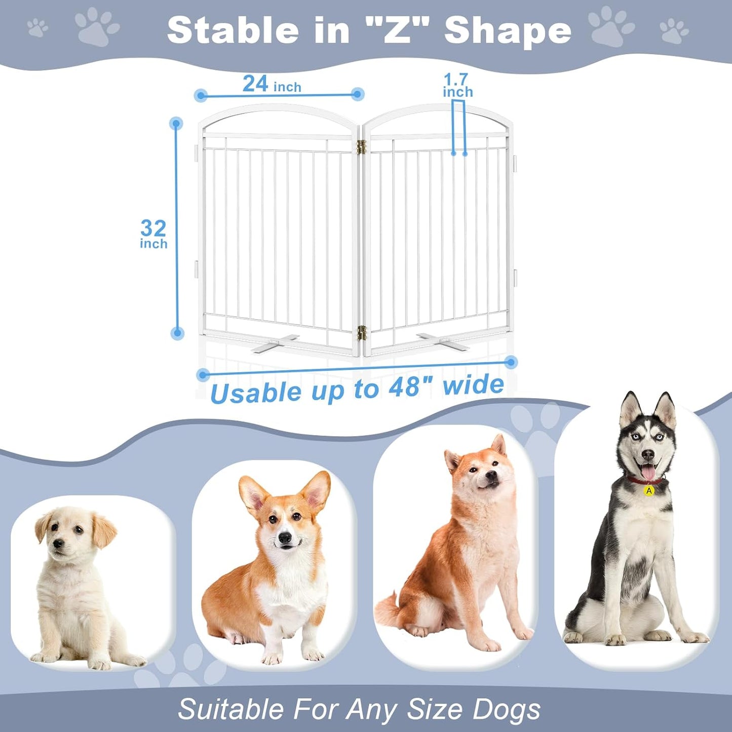 Full Metal Free Standing Dog Gate with Door for Indoor & Outdoor,96'' Extra Wide 32'' Tall Dog Gate for The Doorways,Large Openings,Decks,Porch,Pet Freestanding Safety Fence(4 Panels,Black)