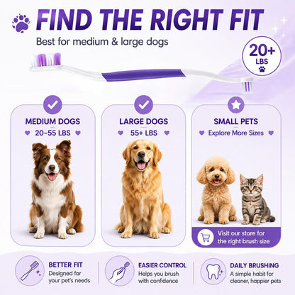 Dog Toothbrush – Newly Upgraded Dual-Head Design with 60° Wavy Bristles – Gently Surrounds Teeth for Deep Cleaning and Plaque Removal – Non-Slip Handle, Ideal for Daily Pet Dental Care (Pink, 1-Pack)