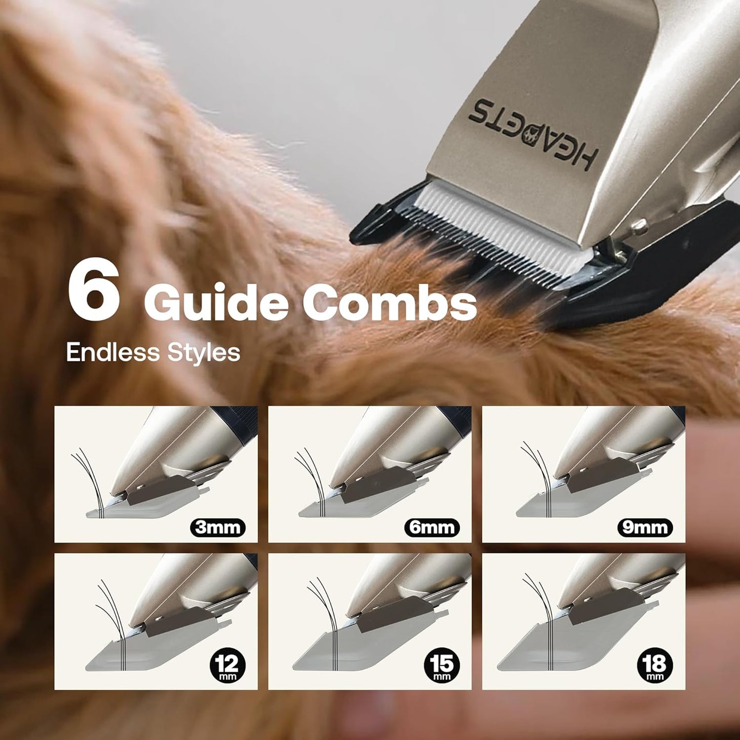 HEAPETS Dog Hair Clippers for Grooming Kit and Dog Paw Trimmer Nail Grinder for Grooming, Low Noise Rechargeable Cordless, Shaver Grooming Supplies for Pet Cats Dogs (Black, White)