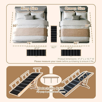 Dog Ramp for Bed, for Couch, 47.24" Long Wooden Pet Ramp for Small & Large Dogs to Get on Bed Couch Car Up to 200LBS, 4 Adjustable Heights (13.7"-24.6"), Foldable Dog Bed Ramp with Anti-Slip Surface