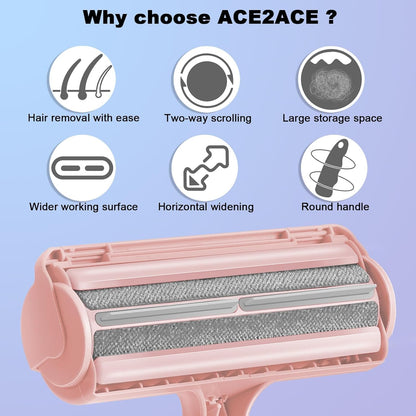 ACE2ACE Pet Hair Removal Tool, Reusable Lint Roller for Pet Hair, Self Clean Cat Hair Remover with Dust Bin, Dog Hair Remover for Couch, Furniture, Carpet, Sofa and Bedding