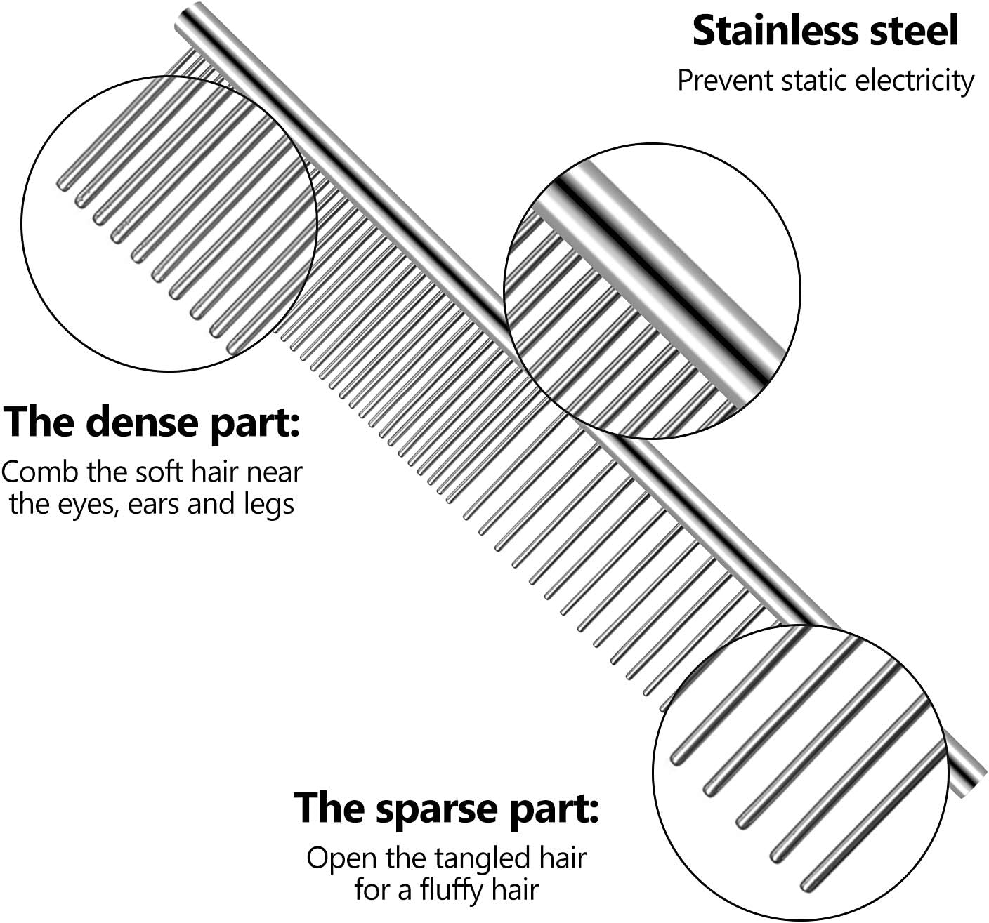3 Pcs Stainless Steel Grooming Combs for Matted and Tangled Long Hair - Pet Guide Clippers for Dog and Cat