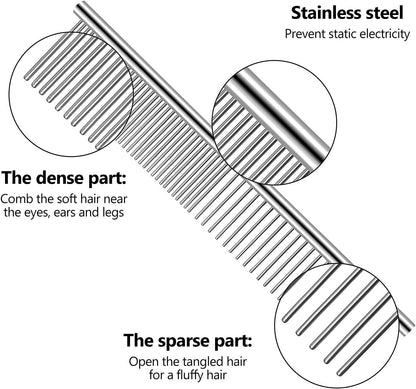 3 Pcs Stainless Steel Grooming Combs for Matted and Tangled Long Hair - Pet Guide Clippers for Dog and Cat