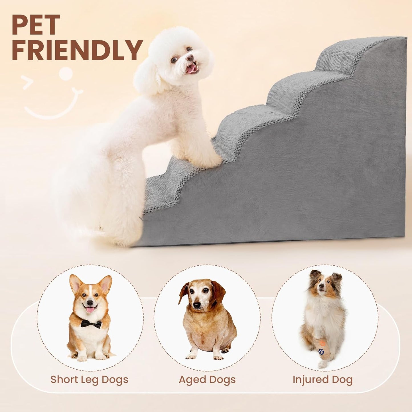 Dog Stairs for Small Dogs, 3 Tiers High Density Foam Dog Ramp, Extra Wide Non-Slip Pet Steps for High Beds Or Couch, Soft Foam Doggie Ladder for Dogs Injured, Older Pets, Small Cats