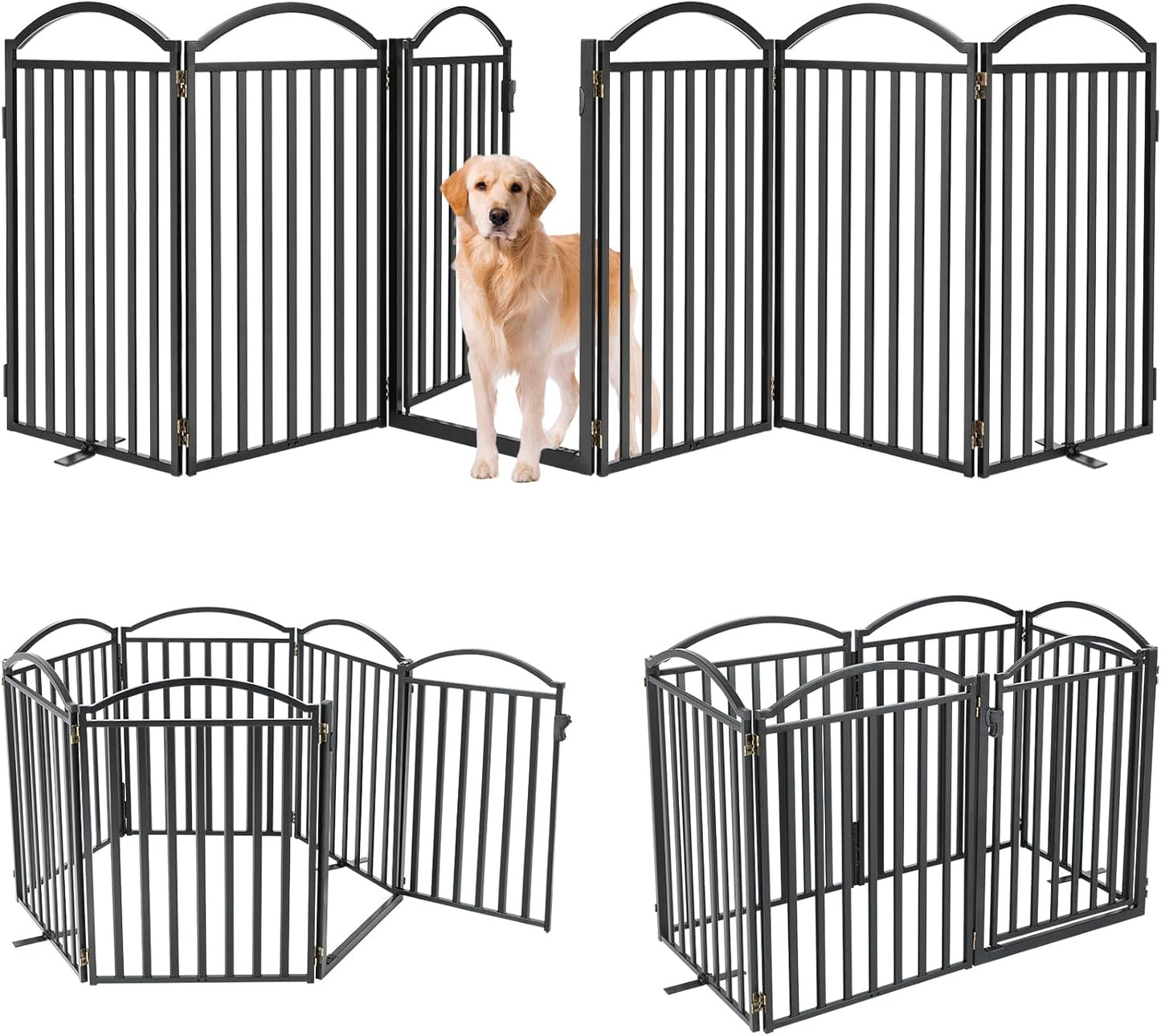 Malier Metal Freestanding Dog Gate, 32'' Height Outdoor Indoor Dog Fences, Extra Wide Foldable Puppy Gate for Stairs (Black, 【2 Panels】 40''W × 32''H)