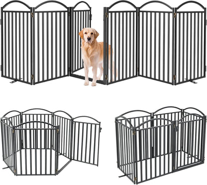 Malier Metal Freestanding Dog Gate, 32'' Height Outdoor Indoor Dog Fences, Extra Wide Foldable Puppy Gate for Stairs (Black, 【2 Panels】 40''W × 32''H)