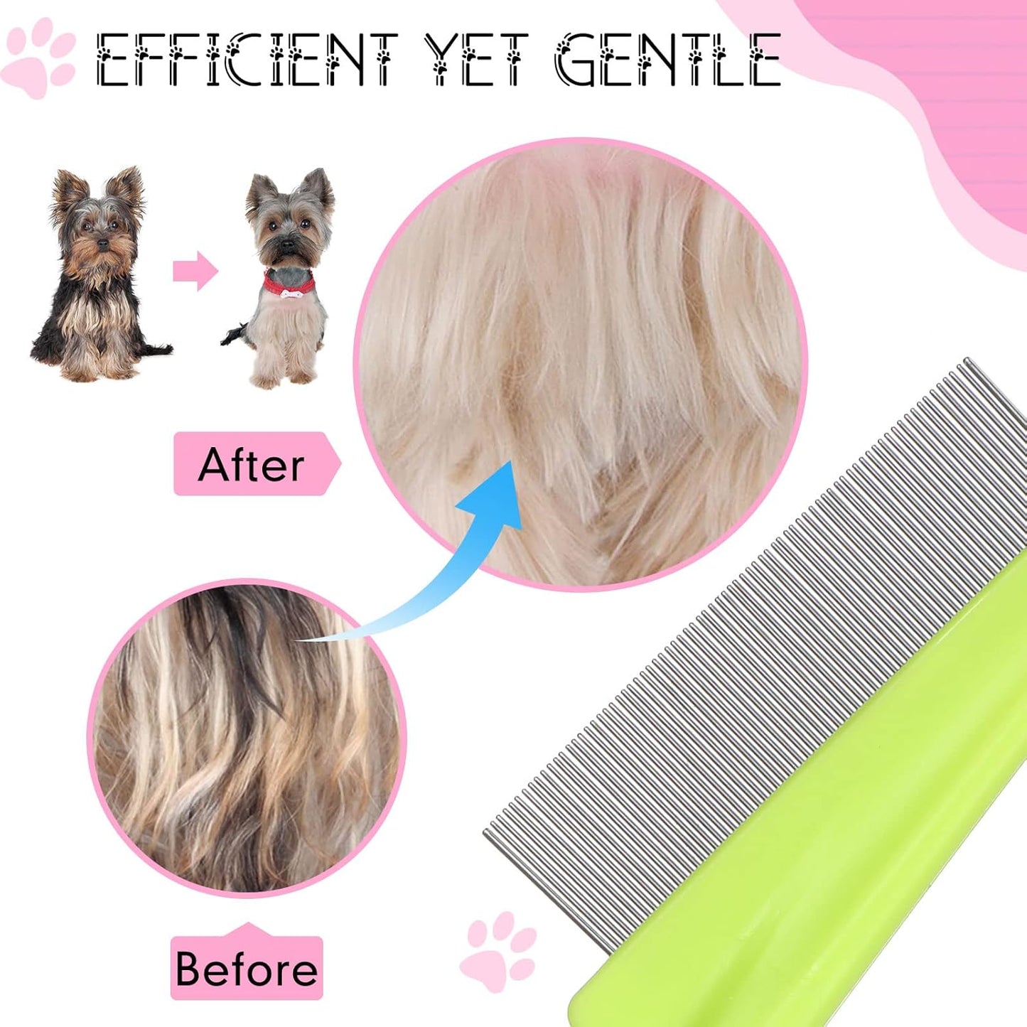 10 Pcs Flea Comb for Dogs and Cats Flea Remover Tool with Stainless Steel Metal Teeth for Detangling Grooming Kit, Pink, Blue, White and Green, 2 Sizes